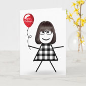 Carte Anniversaire Stick Girl avec Balloon rouge (Fleur jaune)