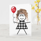 Carte Anniversaire Stick Girl avec Balloon rouge (Fleur jaune)