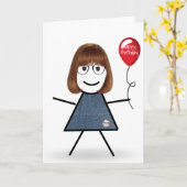 Carte Anniversaire Stick Girl avec Balloon rouge (Fleur jaune)