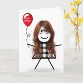 Carte Anniversaire Stick Girl avec Balloon rouge (Fleur jaune)