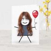 Carte Anniversaire Stick Girl avec Balloon rouge (Fleur jaune)