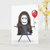 Carte Anniversaire Stick Girl avec Balloon rouge (Fleur jaune)