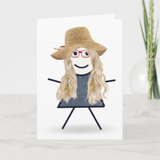 Carte Anniversaire Stick Girl avec Casquette (Devant)