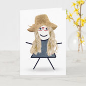 Carte Anniversaire Stick Girl avec Casquette (Fleur jaune)