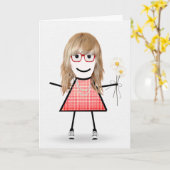 Carte Anniversaire Stick Girl avec marguerites (Fleur jaune)
