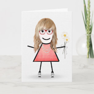 Carte Anniversaire Stick Girl avec marguerites