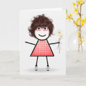 Carte Anniversaire Stick Girl avec marguerites (Fleur jaune)
