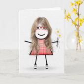 Carte Anniversaire Stick Girl avec marguerites (Fleur jaune)