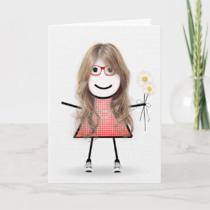 Carte Anniversaire Stick Girl avec marguerites
