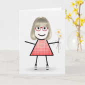 Carte Anniversaire Stick Girl avec marguerites (Fleur jaune)