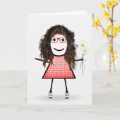 Carte Anniversaire Stick Girl avec marguerites (Fleur jaune)