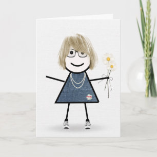 Carte Anniversaire Stick Girl avec marguerites