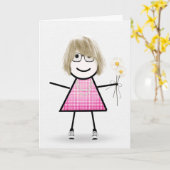 Carte Anniversaire Stick Girl avec marguerites (Fleur jaune)
