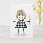 Carte Anniversaire Stick Girl avec marguerites (Fleur jaune)
