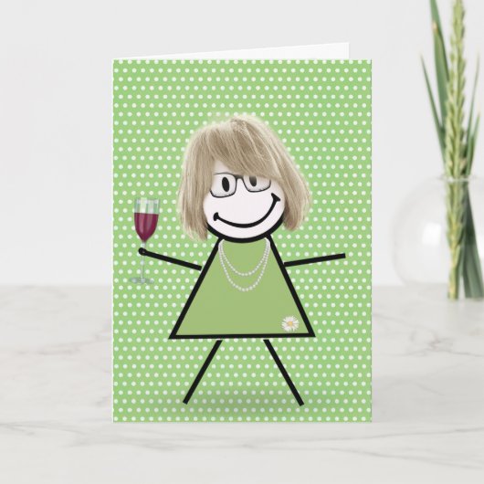 Carte Anniversaire Stick Girl sur Pois (Devant)