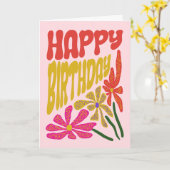 Carte Anniversaire Super Psychédélique Rouge Rose (Fleur jaune)