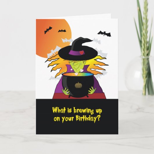 Carte Anniversaire sur Halloween sorcières brasser (Devant)