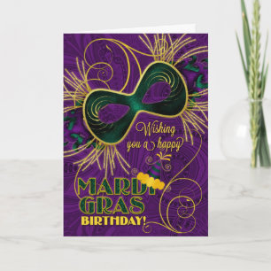 Carte Anniversaire sur Mardi Gras Purple avec Gold Vert