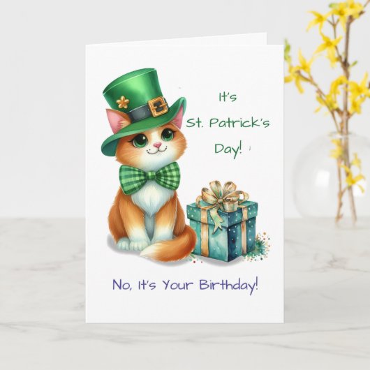 Carte Anniversaire sur St Patrick's Day Cute Chat avec C (Fleur jaune)