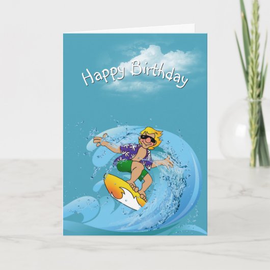 Carte Anniversaire surfer sur vague (Devant)