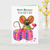 Carte Anniversaire, Sweetie, Souris, Collection Kaleidos (Fleur jaune)