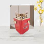Carte Anniversaire Tabby Cat Lecture Livre (Fleur jaune)