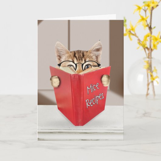 Carte Anniversaire Tabby Cat Lecture Livre (Fleur jaune)