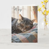 Carte Anniversaire Tabby Cat Nap (Fleur jaune)