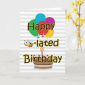 Carte Anniversaire tardif avec le gâteau et les ballons (Fleur jaune)