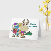 Carte Anniversaire tatoué de vache (Fleur jaune)