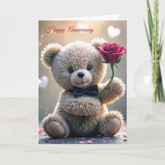 Carte Anniversaire Teddy Ours Avec Rose (Devant)