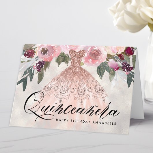 Carte Anniversaire tendance de Quinceañera Floral