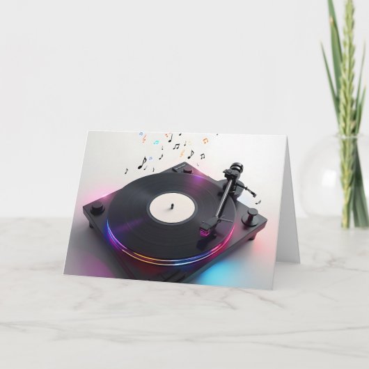 Carte Anniversaire Tourne-disque Avec Neon Music Notes (Devant)