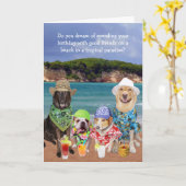 Carte Anniversaire tropical de paradis de chiens drôles (Fleur jaune)