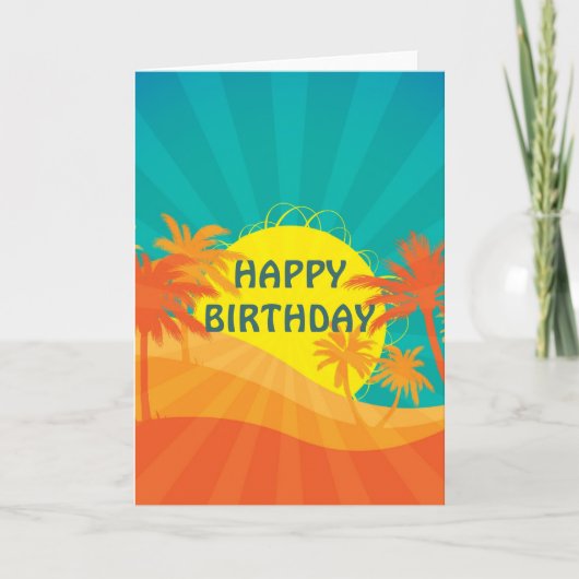 Carte Anniversaire tropical de surf de plage de coucher (Devant)