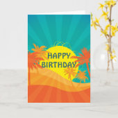 Carte Anniversaire tropical de surf de plage de coucher (Fleur jaune)