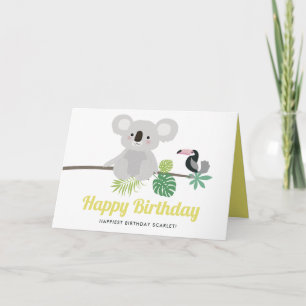 Carte Anniversaire tropical mignon de koala et de toucan