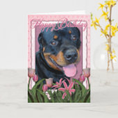 Carte Anniversaire - tulipes roses - rottweiler - Harley (Fleur jaune)