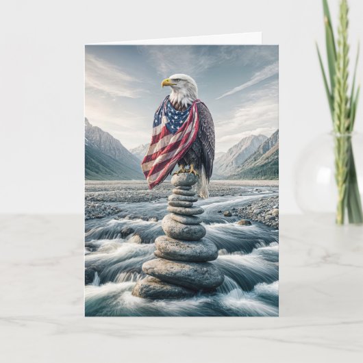 Carte Anniversaire USA Bald Eagle sur Cairn (Devant)