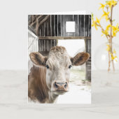 Carte Anniversaire Vache Hereford Dans Une Grange (Fleur jaune)