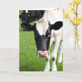 Carte Anniversaire Vache Holstein En Pâturage (Fleur jaune)