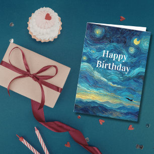 Carte Anniversaire Van Gogh Avion à réaction Nuages Bleu