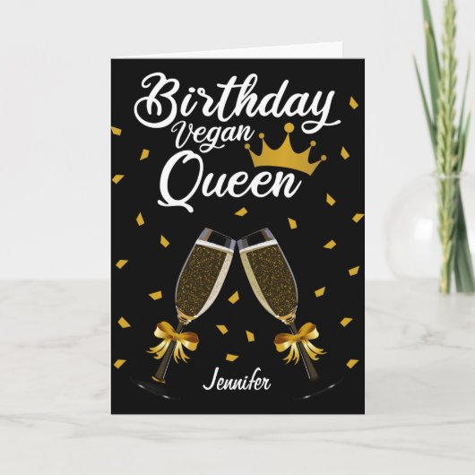 Carte Anniversaire Vegan Queen (avec votre nom) (Devant)
