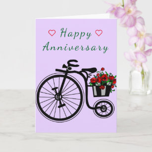 Carte Anniversaire Vélo Fleurs Romantiques