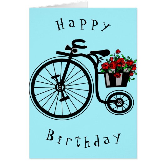 Carte Anniversaire Vélo Fleurs romantiques - Amour (Devant)
