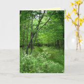 Carte Anniversaire vert de chemin de région boisée (Fleur jaune)