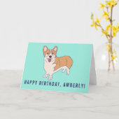 Carte Anniversaire vert de la menthe de Chien Corgi pers (Fleur jaune)