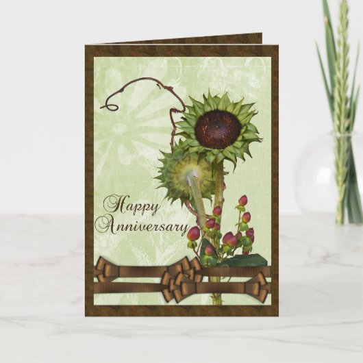 Carte Anniversaire vert de tournesols (Devant)