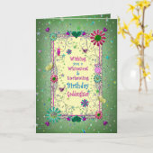 Carte Anniversaire Vert/Jaune Enchanté, filleule (Fleur jaune)