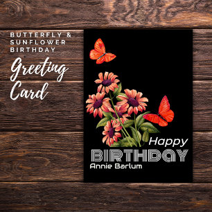 Carte Anniversaire Vibrant Orange Papillon & Tourn
